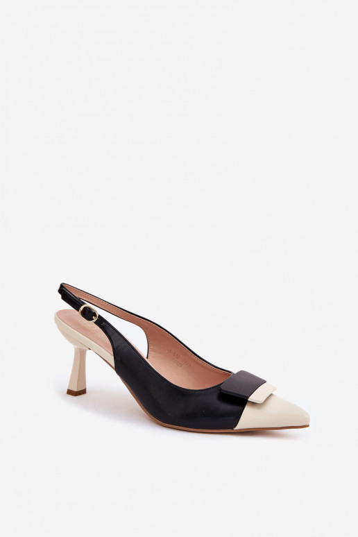 Elegant High Heels With Decoration Eco Leather Black Ottoles