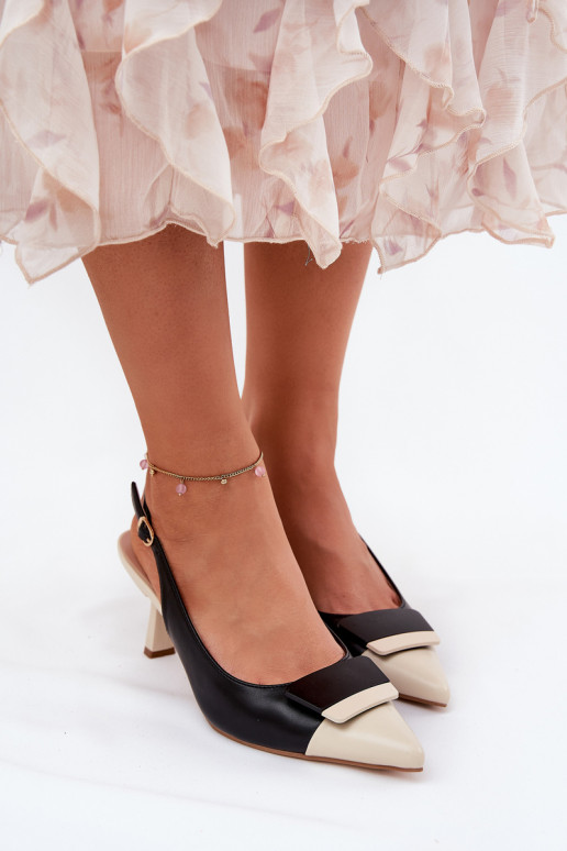 Elegant High Heels With Decoration Eco Leather Black Ottoles