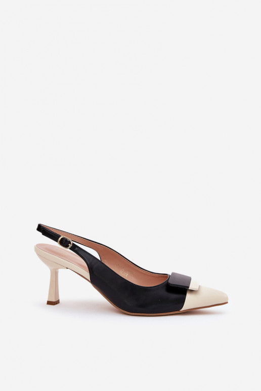 Elegant High Heels With Decoration Eco Leather Black Ottoles