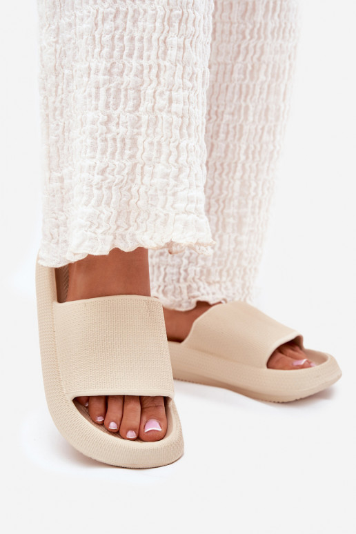 Women's Lightweight Foam Slippers On Thick Sole Beige Querceria