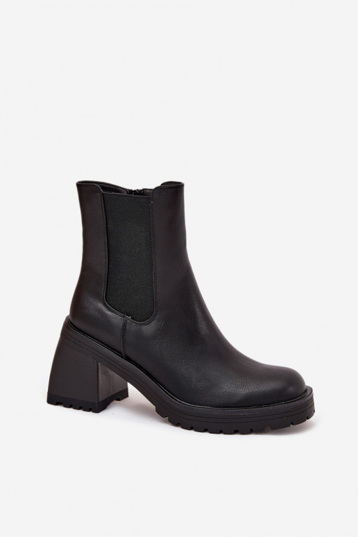 Womens Ankle Boots On Heel Black Thalira