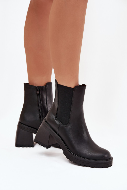 Womens Ankle Boots On Heel Black Thalira