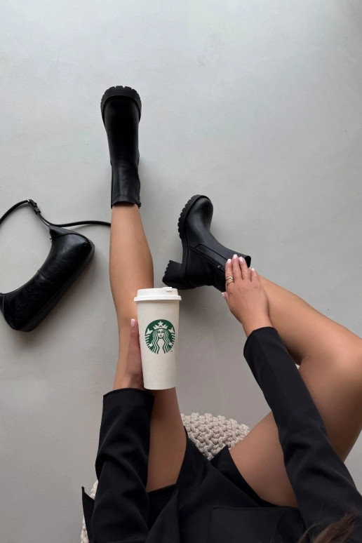 Womens Ankle Boots On Heel Black Thalira