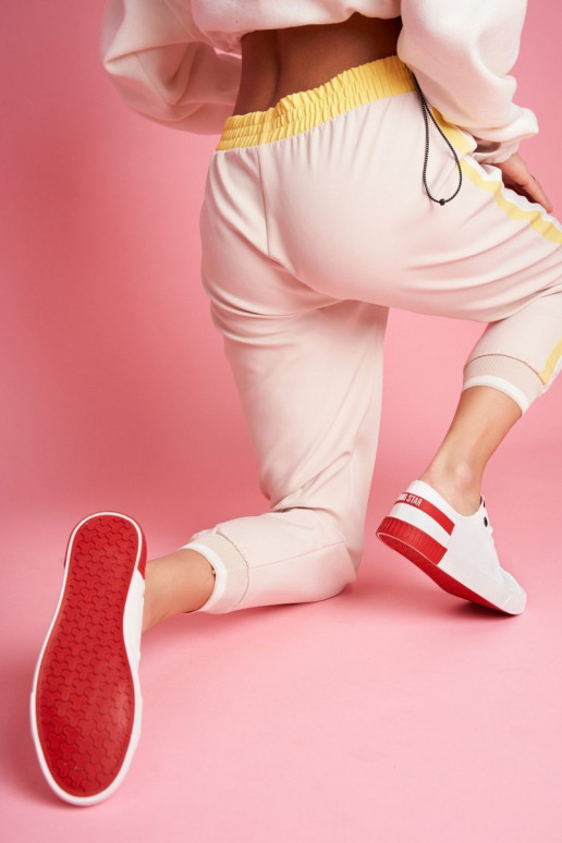 Women's BIG STAR Leather Tennis Shoes FF274174 White Red