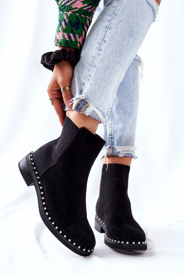Suede Slipper Boots with Pearls Black Jilanna 2