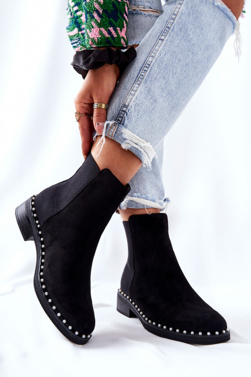 Suede Slipper Boots with Pearls Black Jilanna