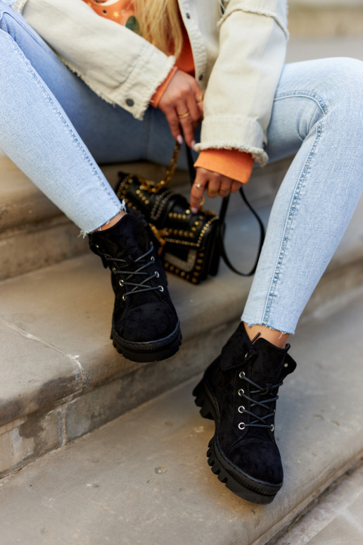 Suede Trapper Boots Tiered Black Dalles