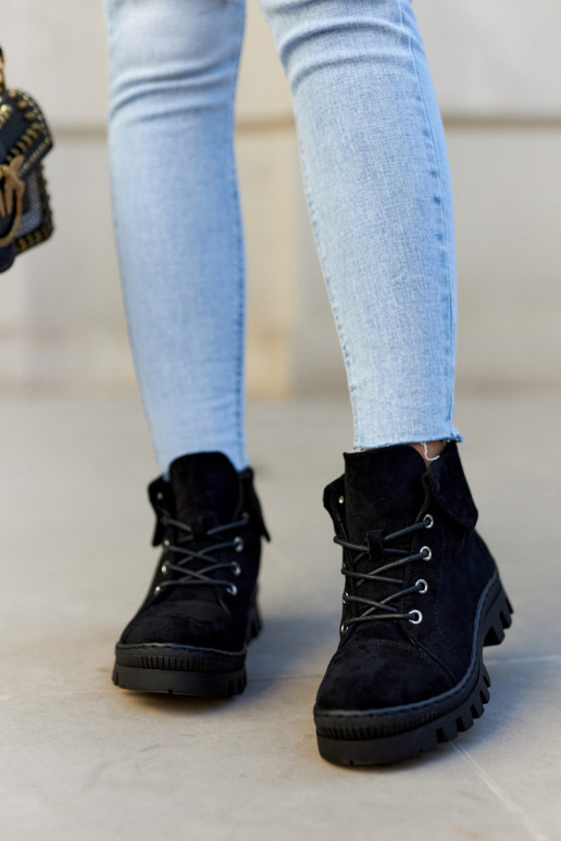Suede Trapper Boots Tiered Black Dalles