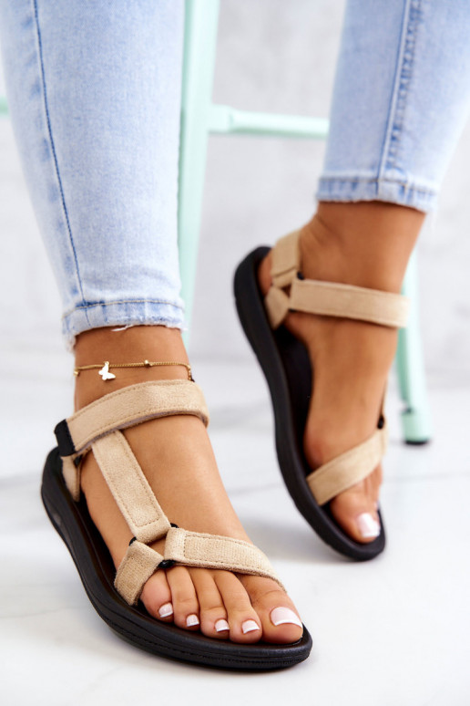 Damskie Zamszowe Sportowe Sandały Beżowe Harris