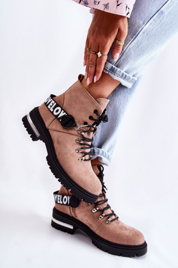 Suede Warm Boots With A Belt Brown Aurelio