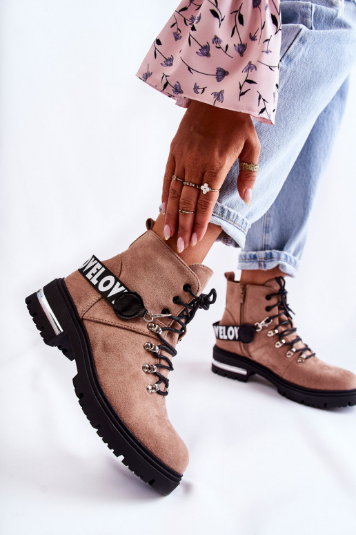 Suede Warm Boots With A Belt Brown Aurelio