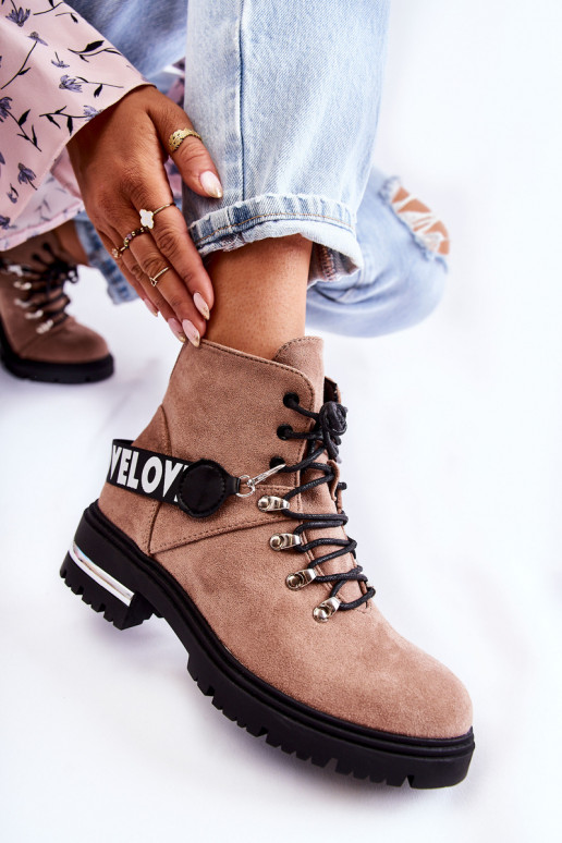 Suede Warm Boots With A Belt Brown Aurelio