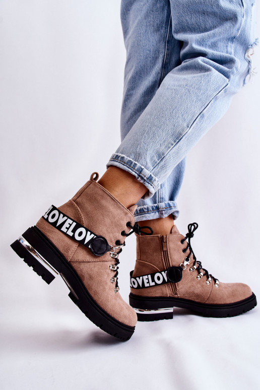 Suede Warm Boots With A Belt Brown Aurelio