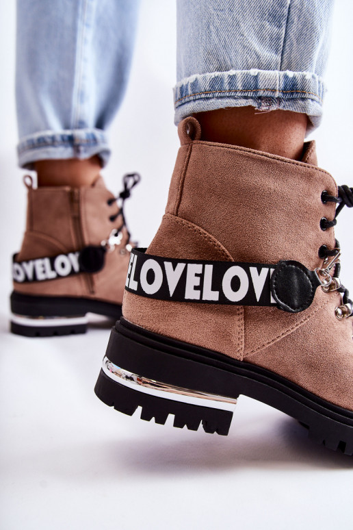 Suede Warm Boots With A Belt Brown Aurelio