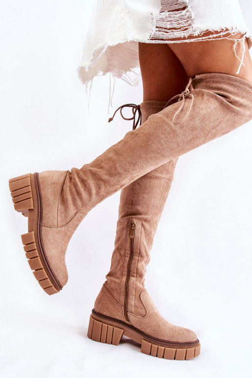 Women's Suede Boots Workers Beige Cheera