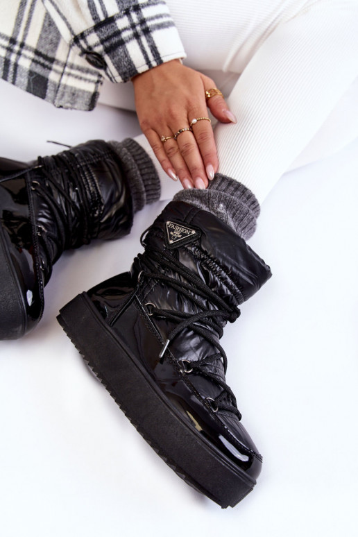 Women's Fashionable Lace-up Snow Boots Black Carrios