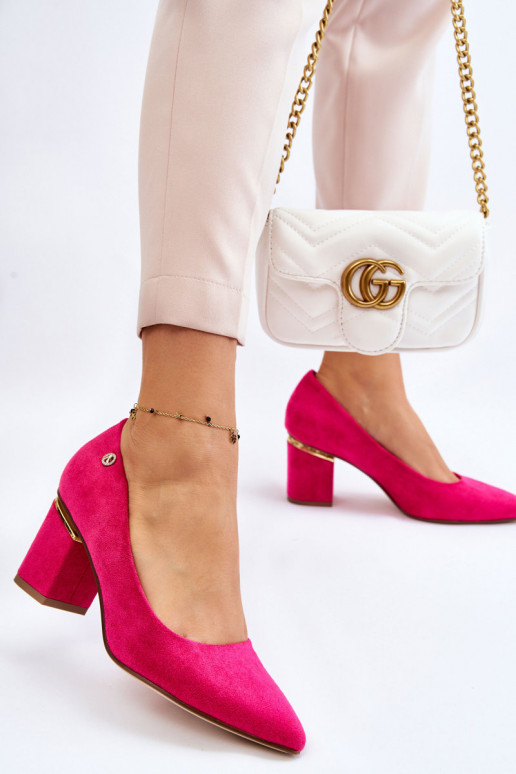 Classic Suede High Heel Pumps With Embellishments Fuchsia Derren