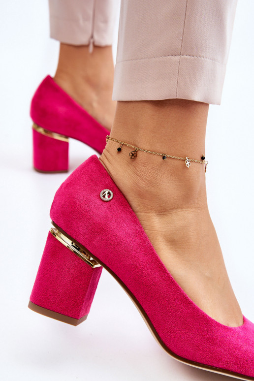 Classic Suede High Heel Pumps With Embellishments Fuchsia Derren