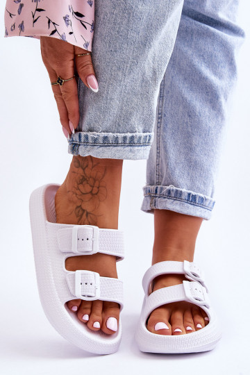 Damskie Piankowe KlapkiwithPaskami Białe Sharmen 2