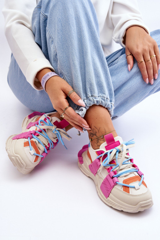 Women's Fashionable Lace-up Sports Shoes Beige-Pink Chillout!