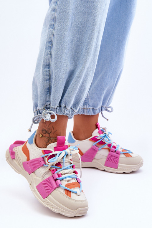 Women's Fashionable Lace-up Sports Shoes Beige-Pink Chillout!