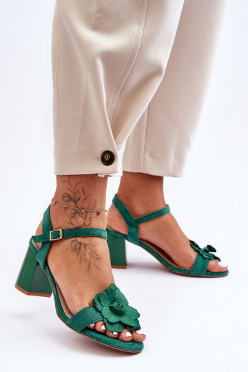 Suede Sandals with Flower S.Barski 04 Green