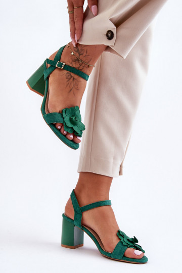 Suede Sandals with Flower S.Barski 04 Green 2