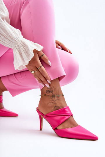 Leather Mules on Heel Fuchsia Aveline 2