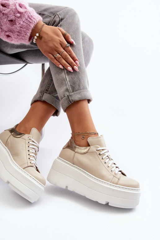 Zazoo 10165 Buty Sportowe Damskie Na Masywnej Platformie Beżowe