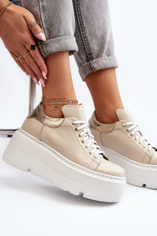 Zazoo 10165 Buty Sportowe Damskie Na Masywnej Platformie Beżowe