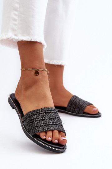 Women's Sandals with Woven Strap on Flat Heel Black Radians 2
