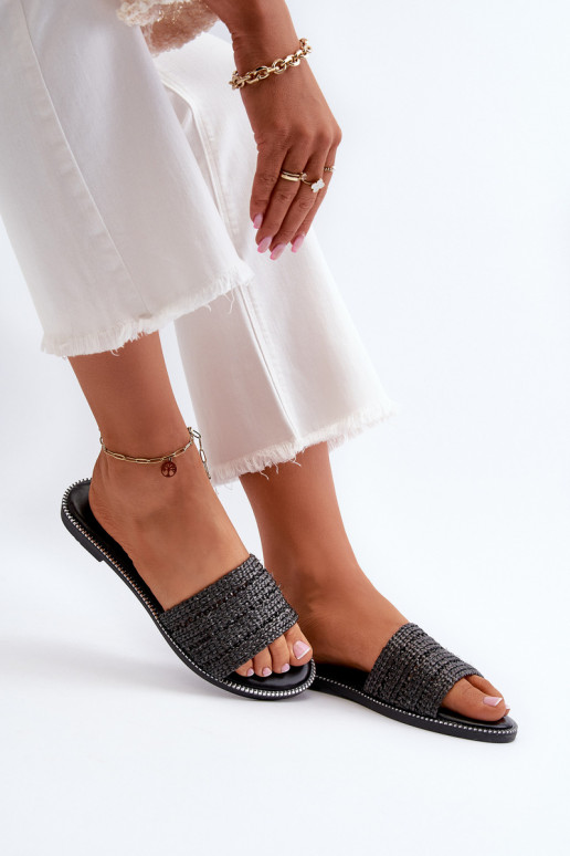 Women's Sandals with Woven Strap on Flat Heel Black Radians