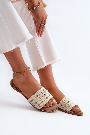 Women's Sandals with Weave on Flat Sole Beige Radians 2
