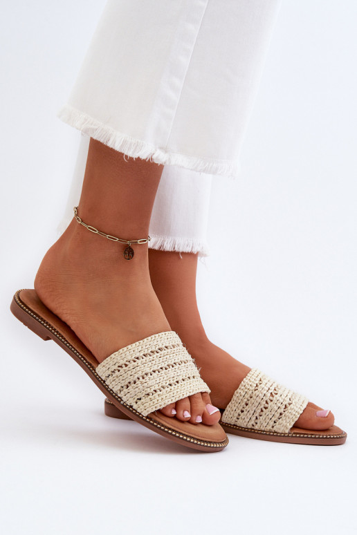 Women's Sandals with Weave on Flat Sole Beige Radians