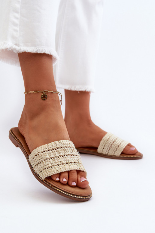 Women's Sandals with Weave on Flat Sole Beige Radians