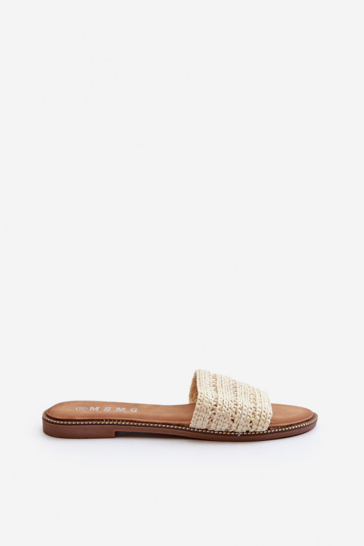 Women's Sandals with Weave on Flat Sole Beige Radians