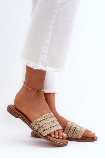Women's Sandals with Woven Strap on Flat Heel Beige Radians 2