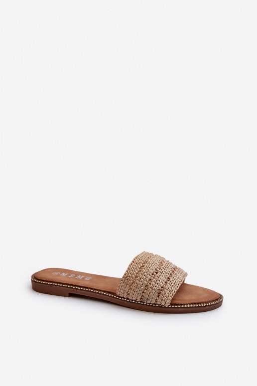Women's Sandals with Woven Strap on Flat Heel Beige Radians