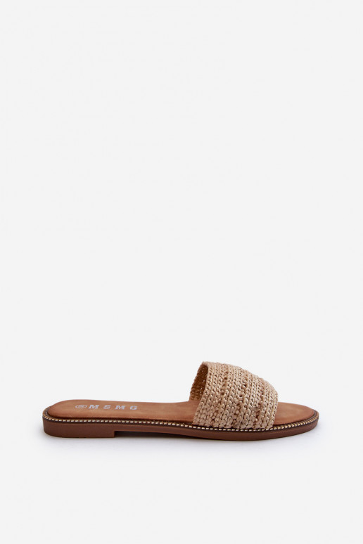 Women's Sandals with Woven Strap on Flat Heel Beige Radians