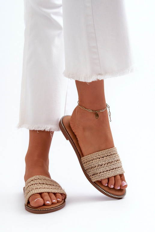 Women's Sandals with Woven Strap on Flat Heel Beige Radians
