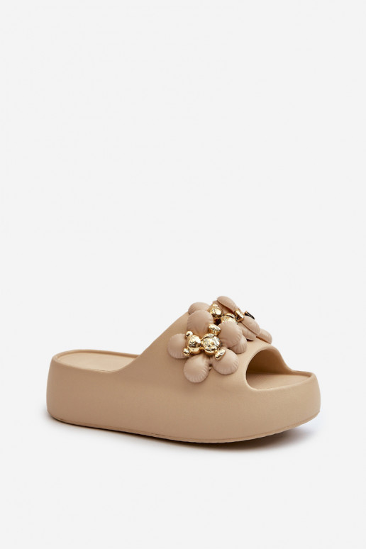 Damskie Klapki PiankowewithOzdobami Na Grubej Podeszwie Ciemnobeżowe Bremavia