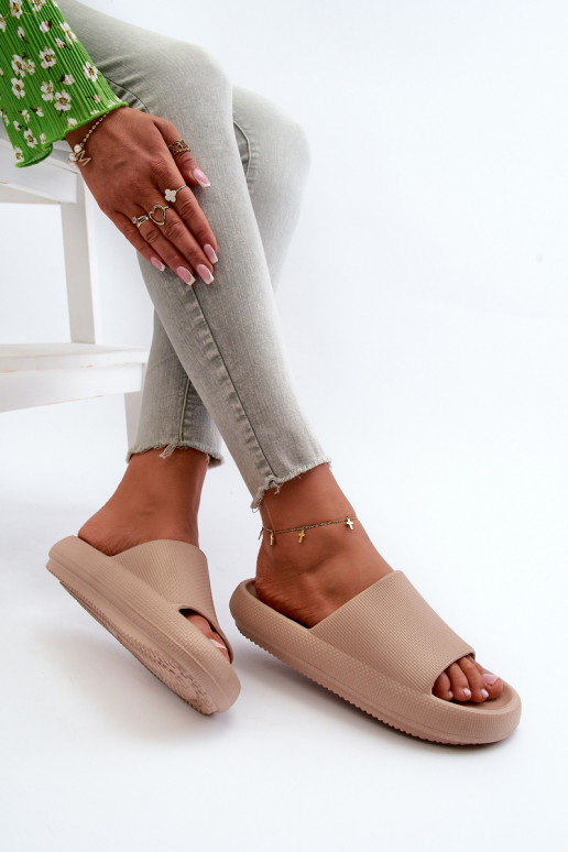 Women's Lightweight Foam Slides on Thick Sole Dark Beige Querceria