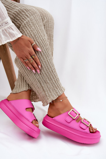 Women's Platform Sandals With Golden Buckles Fuchsia Zorila