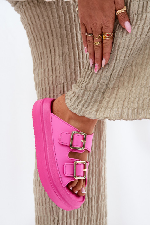 Women's Platform Sandals With Golden Buckles Fuchsia Zorila