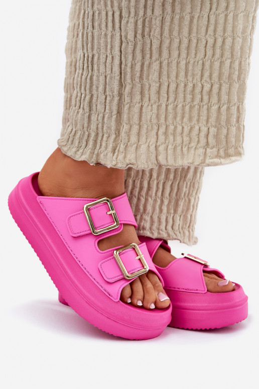 Women's Platform Sandals With Golden Buckles Fuchsia Zorila