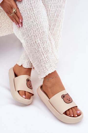 Women's Foam Slippers With Bear Beige Lalon