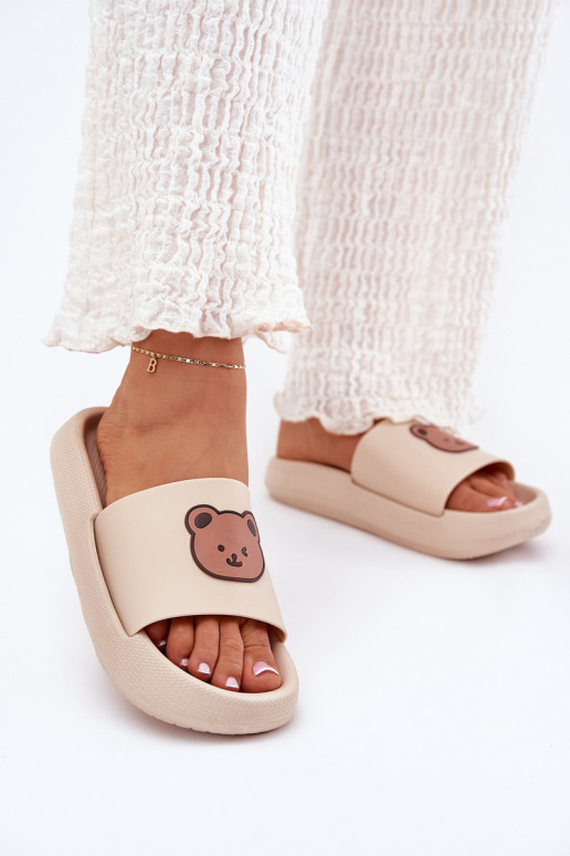 Women's Foam Slippers With Bear Beige Lalon