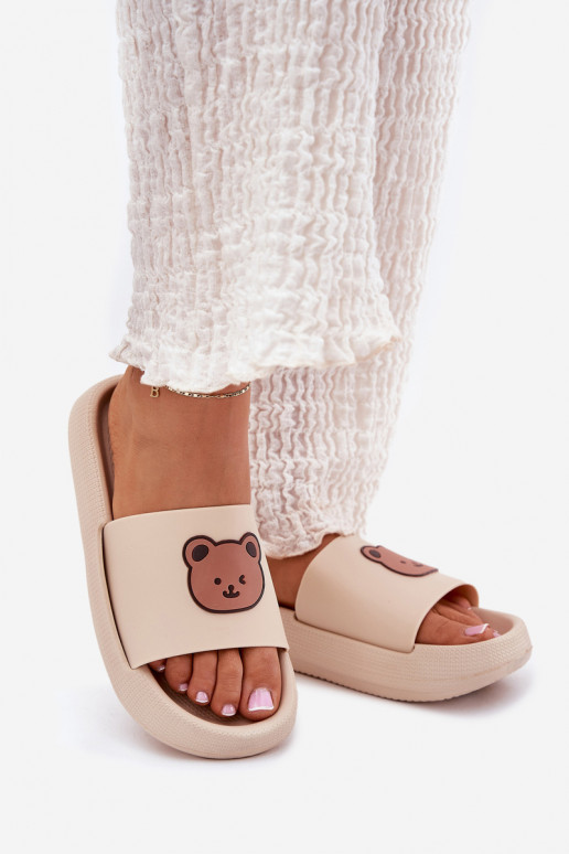 Women's Foam Slippers With Bear Beige Lalon