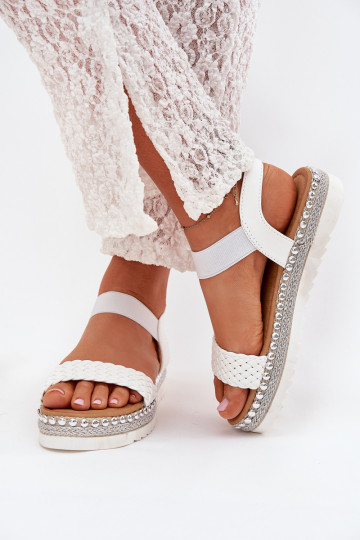 Women's Sandals With Weaving On Decorated Platform White Velara
