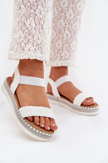 Women's Sandals With Weaving On Decorated Platform White Velara 2